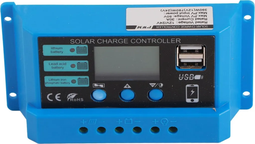 Regolatore di carica solare 12V 24V Pannello batteria Regolatore di carica per casa Camper 30A