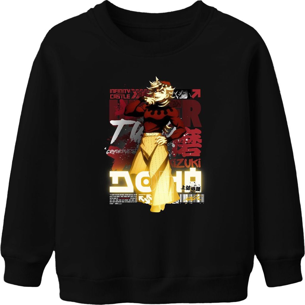 Kizuki Anime Charakter Clown Gelbe Hose Japan Y2K Streetwear Grunge Geschenk Uni Kinder Sweatshirt Pullover, Schwarz, 116