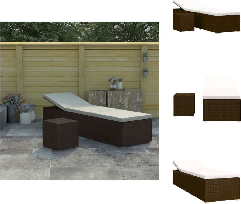 vidaXL Sonnenliege mit Auflage und Teetisch Poly Rattan Produktbild 