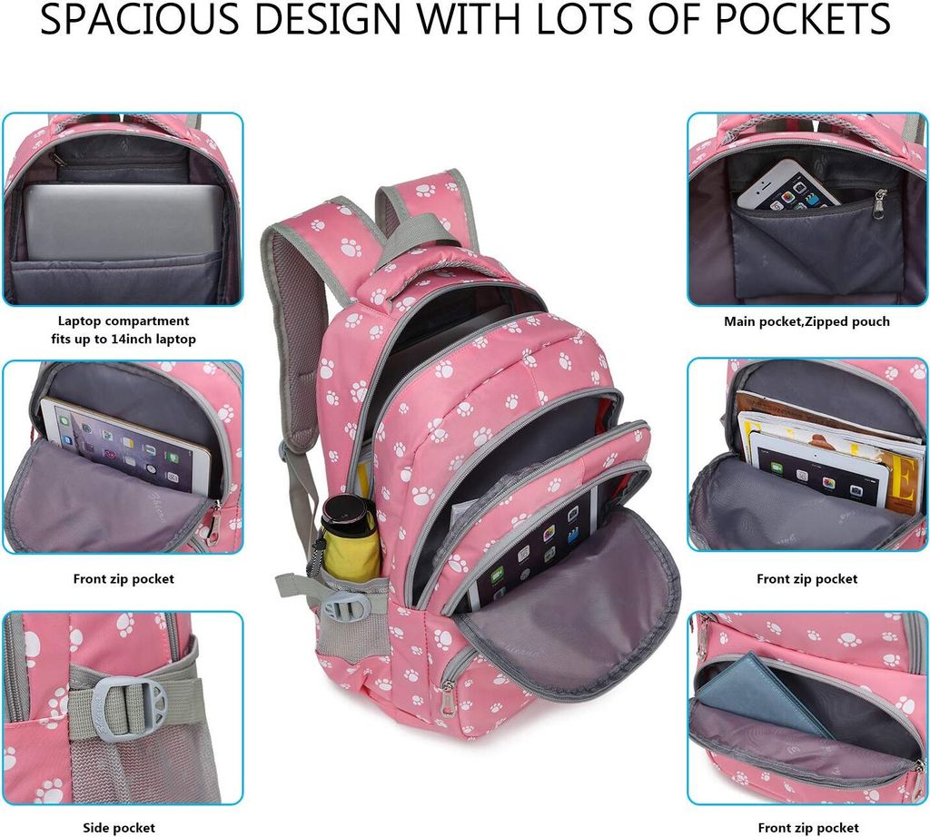 Pawsky Schulrucksack-Set – Mit Lunchbox & Federmäppchen, Erdbeer-Design, Für Teenager
