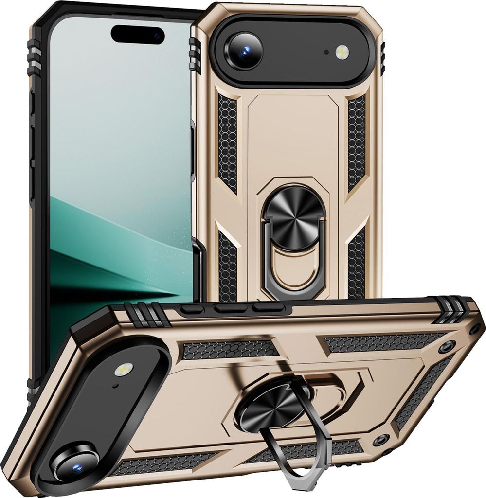 Schutzhülle für iPhone Air Dual Layer Robust Militäre Fallschutz Hülle mit Ringhalterung Ständer Gold
