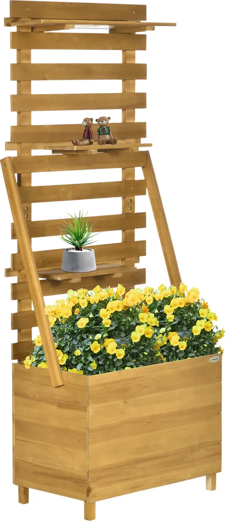 Outsunny Bac à plantes surélevé avec treillis en bois naturel 80x40x150cm