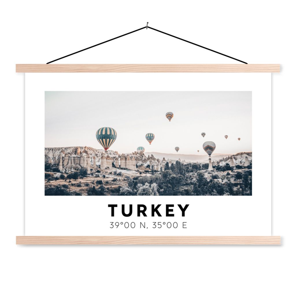MuchoWow Textilposter Türkei - Kappadokien - Heißluftballon - Berge 60x40 cm mit holzfarbenen Rahmen - Bilder