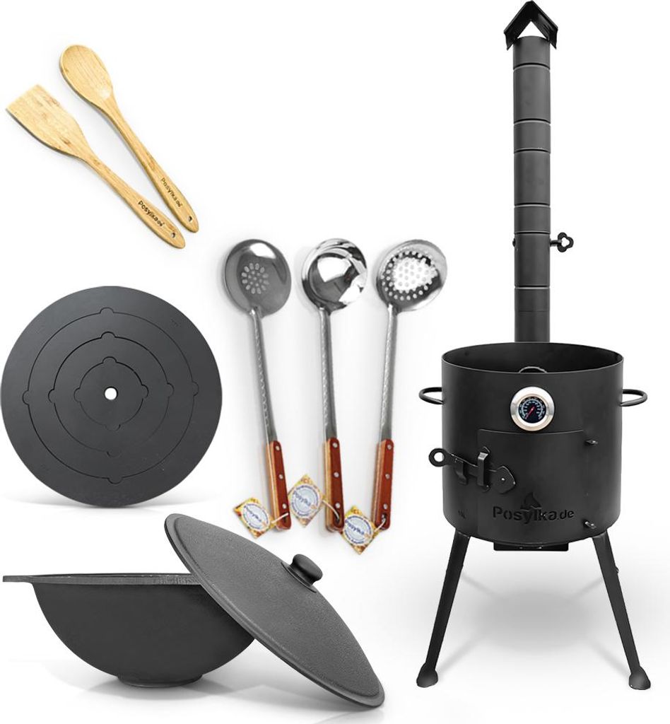 Gusseisen Kazan 10 L Deckel Utschak Uchag Feuerofen 36cm Herdplatte Schaumlöffel