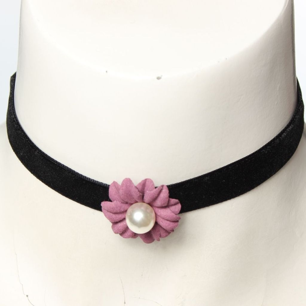 Choker Kropfband mit Samt Perlen-Blume Bordeaux Produktbild 