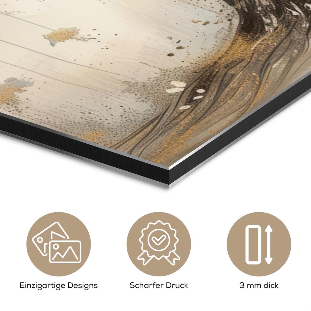 MuchoWow Wanddekoration Metall Metallbild Wandkunst 60x90 cm Baum - Beige - Gold - - Grau MuchoWow Aluminium Gemälde - Wandbilder - Aluminium