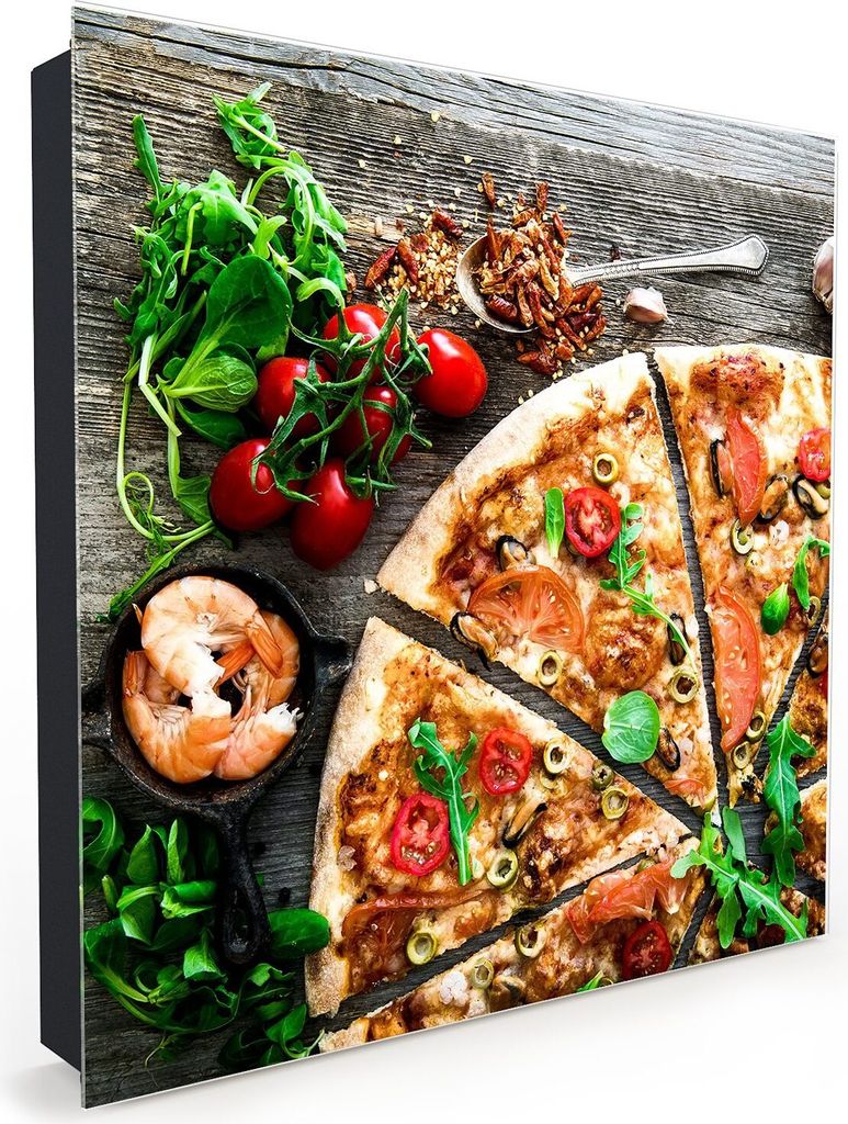 Nachbildung-Schlüsselkasten, Magnetpinnwand und Memoboard mit Glasfront Motiv Salami Pizza angeschnitten