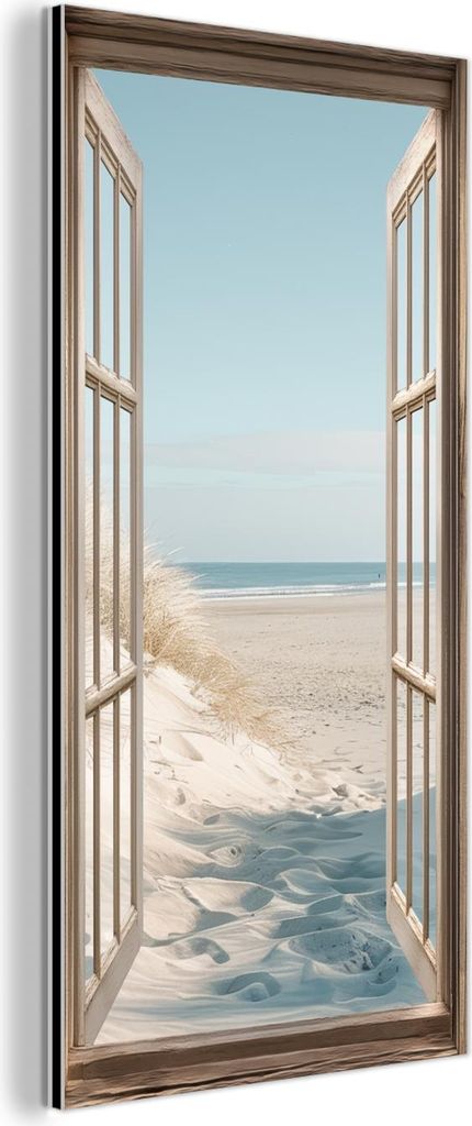 MuchoWow Wanddekoration Metall Metallbild Wandkunst 20x40 cm Aussicht - Hochgras - Dünen - Meer - Landschaft MuchoWow Aluminium Gemälde - Alumini...