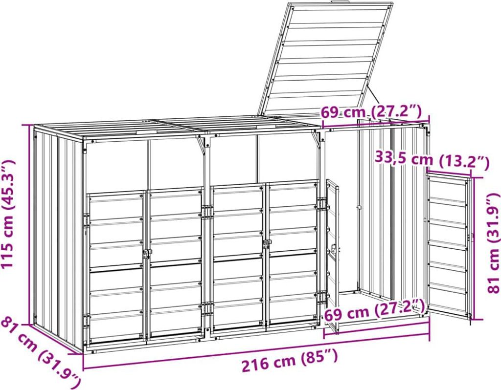 vidaXL Vuilnisbakombouw voor 3 containers, antraciet, Productafbeelding 