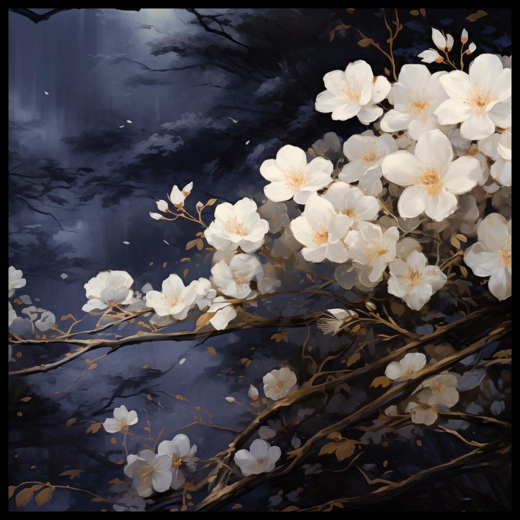 Plakat 90x90cm Weiße Blumen im Garten