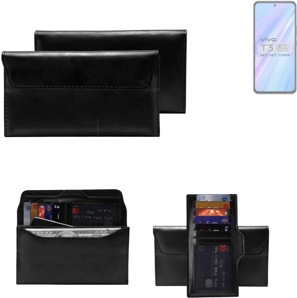 K-S-Trade Handy Hülle kompatibel mit Vivo T3 Schutz Hülle Tasche Schutz Case Handytasche Kunstleder schwarz, 1x