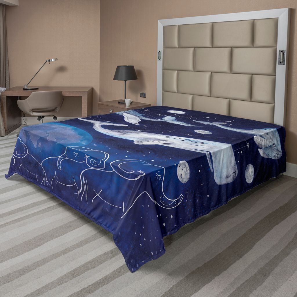 ABAKUHAUS Tierkreis Bettlaken, Mystisches Raumbild mit Walen Legende des Universum-Themas Planetarischer Winkel-Druck, weiches bequemes oberes Bett...