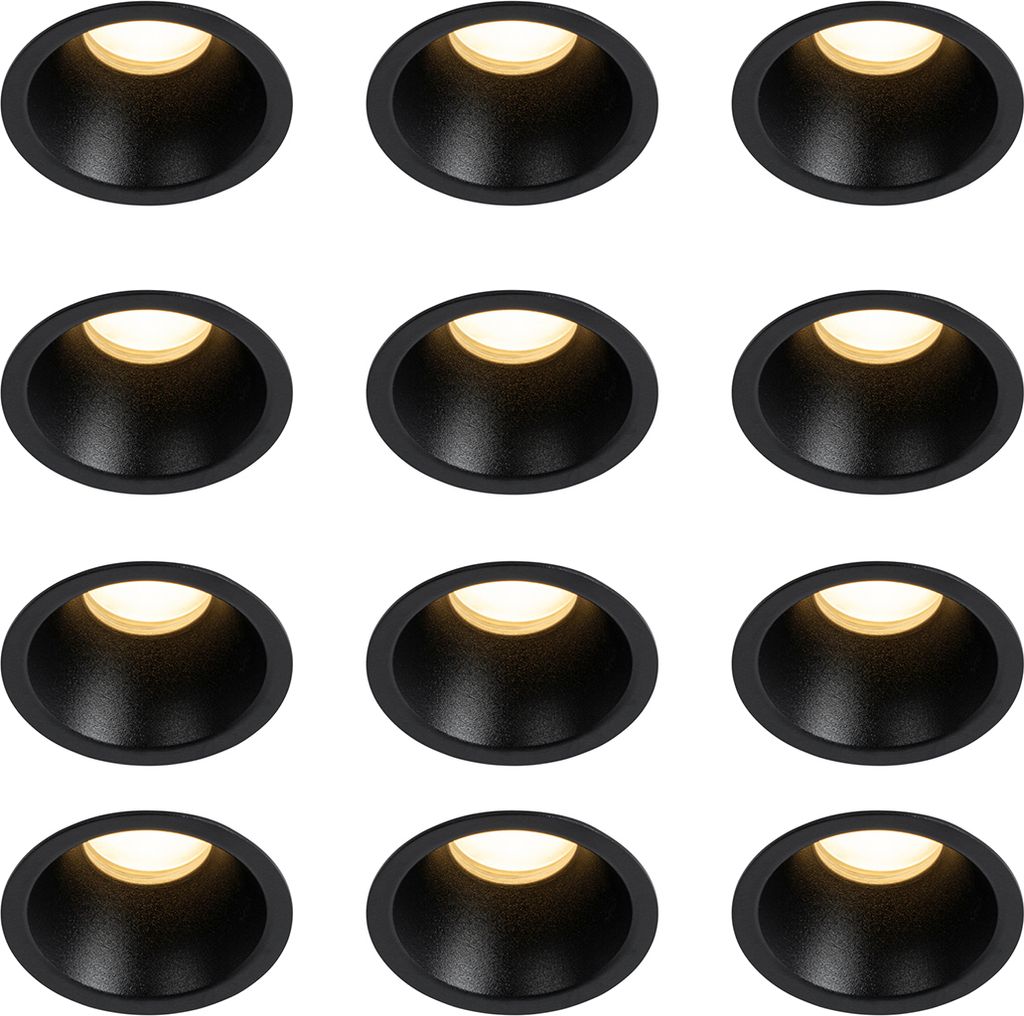 QAZQA - Modern Set mit 12 modernen Einbaustrahlern schwarz GU10 35mm IP44 - Dept I Wohnzimmer I Schlafzimmer - Aluminium Rund - LED geeignet GU10