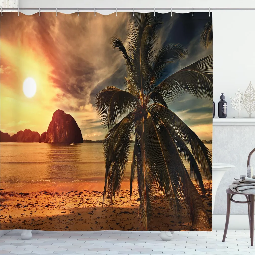 Rideau de douche 175 x 240 cm anti-moisissure au motif coucher soleil