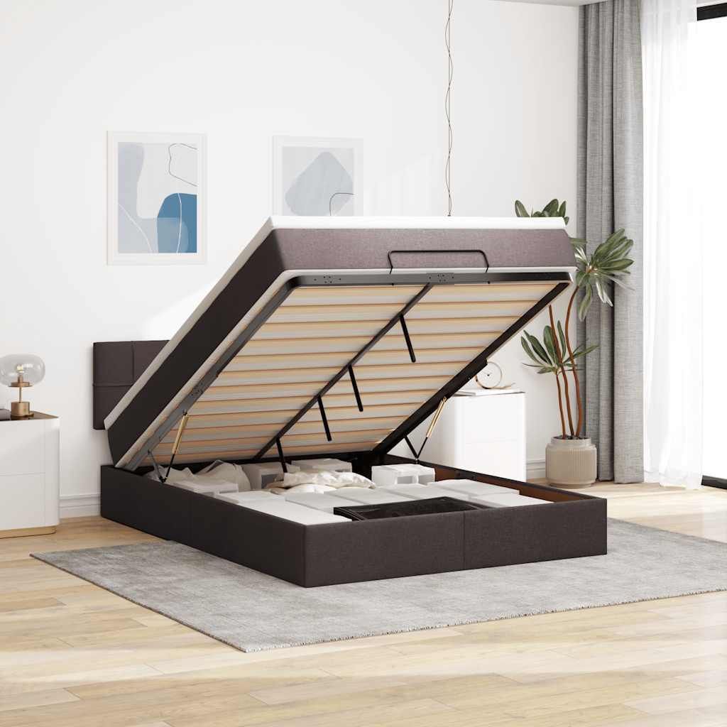 Ottoman-Bett mit Matratze & LEDs Dunkelbraun 140x190 cm Stoff, Klassische Betten Design Möbel