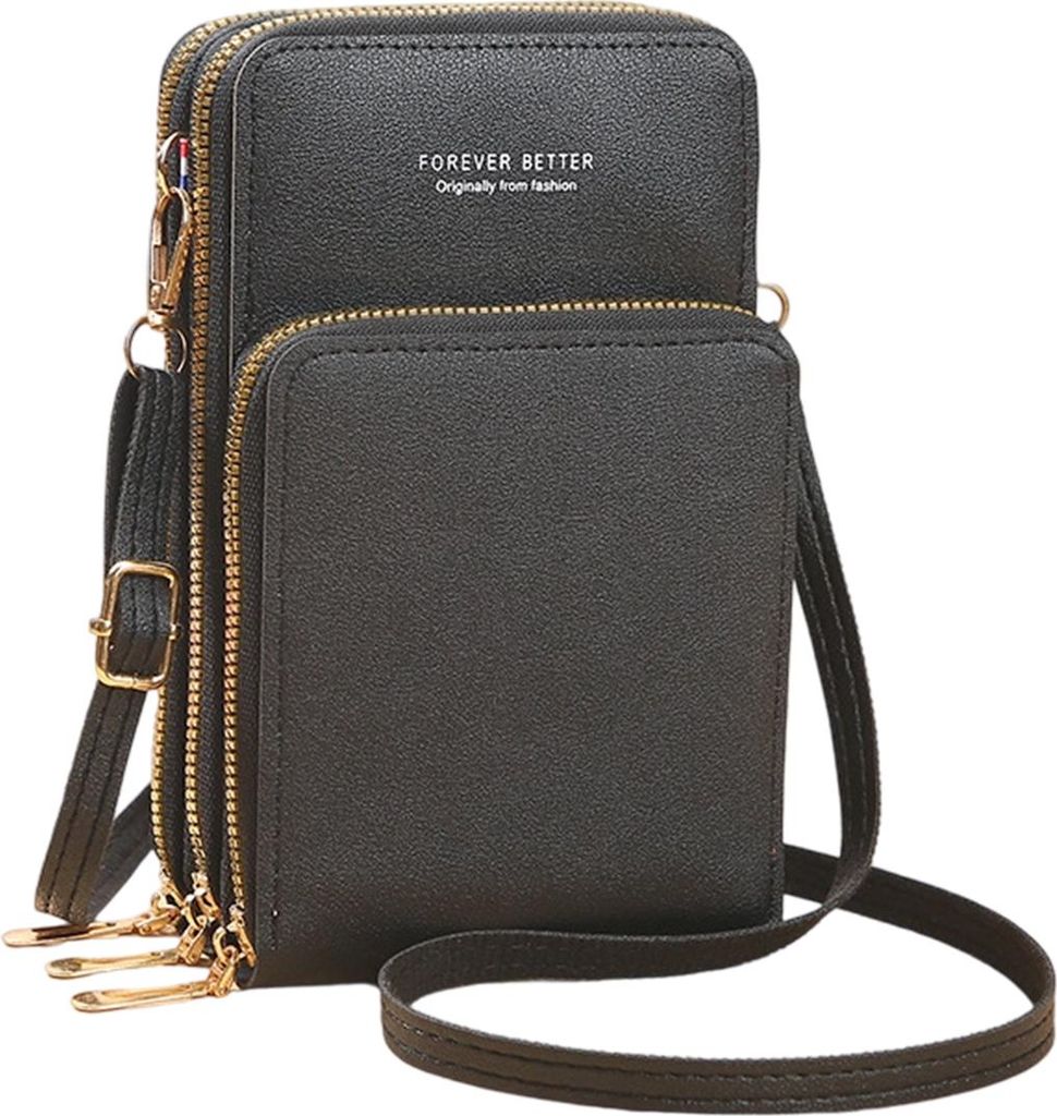 Kleine Umhängetasche Damen Kunstleder Crossbody Schultertasche Handytasche 3 Reißverschlüssen Brieftasche mit Kartenfächern für Handys bis zu ...