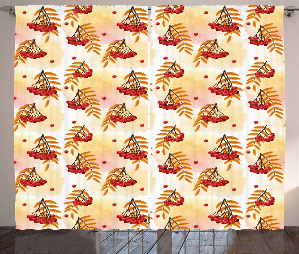 ABAKUHAUS Eberesche Rustikaler Gardine, Romantische Herbstsaison Tile, Schlafzimmer Kräuselband Vorhang mit Schlaufen und Haken, 280 x 175 cm, Ora...