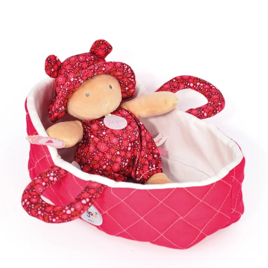 Poupée de chiffon 20 cm ultra douce Jolijou avec cabas rose