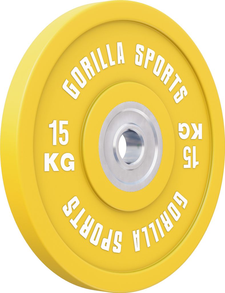 GORILLA SPORTS Hantelscheiben - 50 mm, 15 kg, Einzeln, Gusseisen, Gummi - Bumper Plates, Gewichte Hantel, Olympia, Gewichtsscheiben, Weight Plates