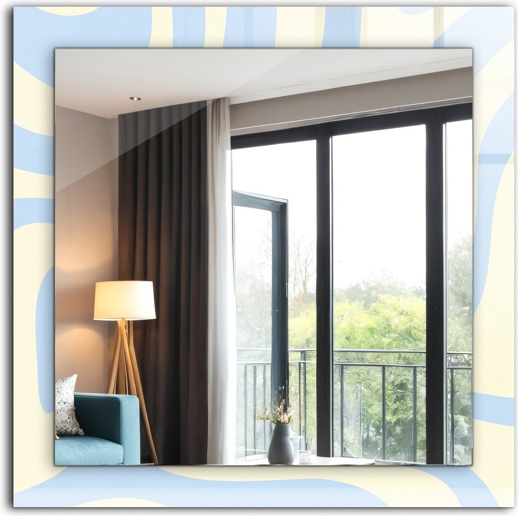Bedruckter Spiegel - Wandspiegel - Dekorativer - Modern - 60x60 cm - Abstrakte Wellenmuster