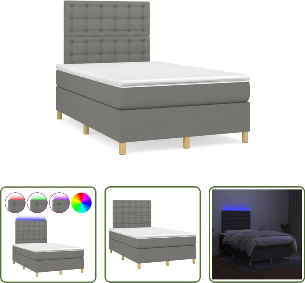 The Living Store Boxspringbett mit Matratze & LED Dunkelgrau 120x190 cm Stoff