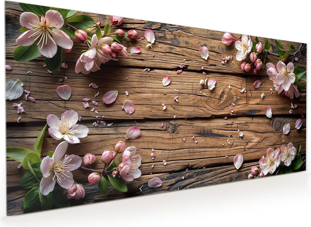 Küchenrückwand Spritzschutz Glas mit Motiv Blüten auf Holz 40 x 40 cm