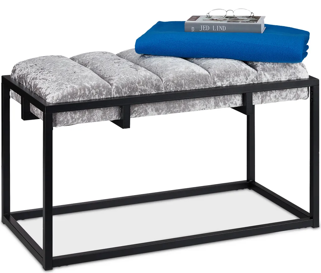 Petit Banc de Salon Velours Doux - Pieds Métal Design Industriel Noble
