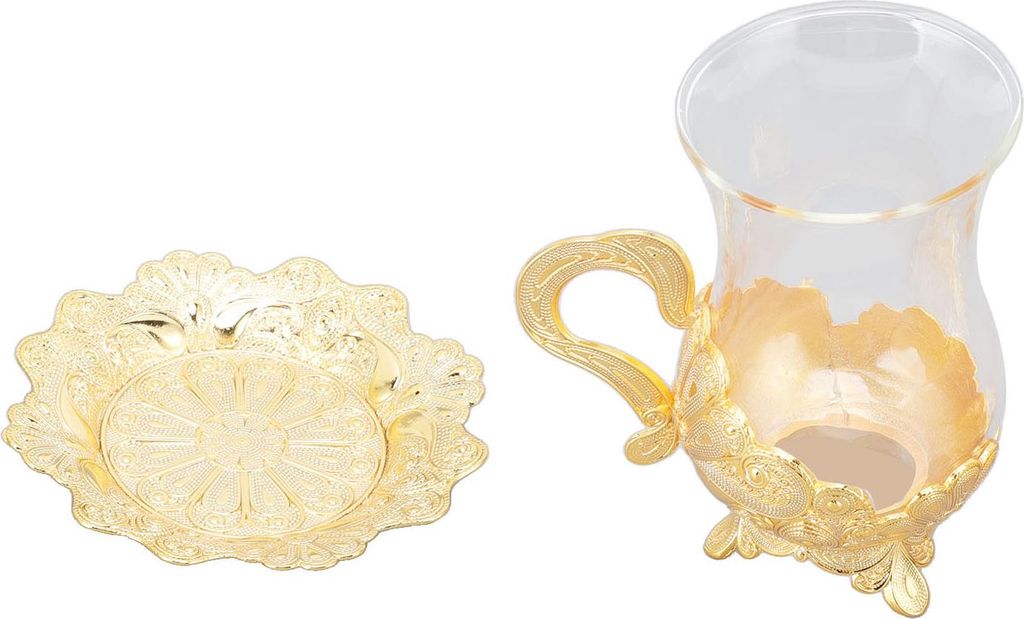 Gold Kaffeetassen Europäisch Schön geschnitzt Kaffeetasse Elegant Retro Zinklegierung Teetasse mit Untertasse für Bar Tee Tisch