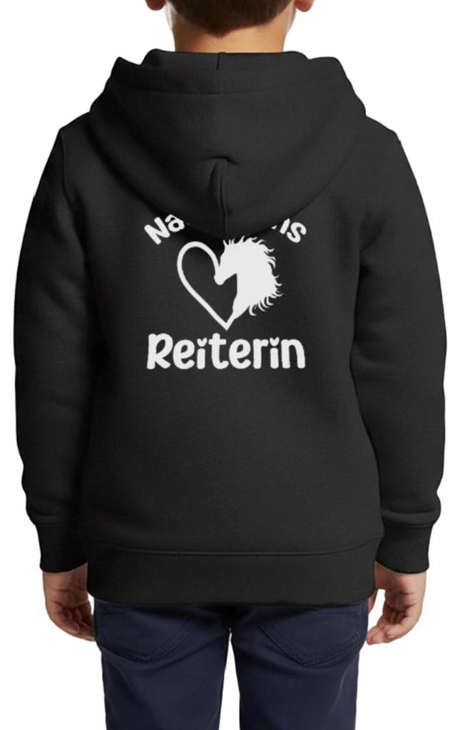 Spreadshirt Nachwuchs Reiterin | Pferdeliebe Mädchen Kinder Premium Organic Zip Hoodie, 122/128 (6 Jahre), Schwarz