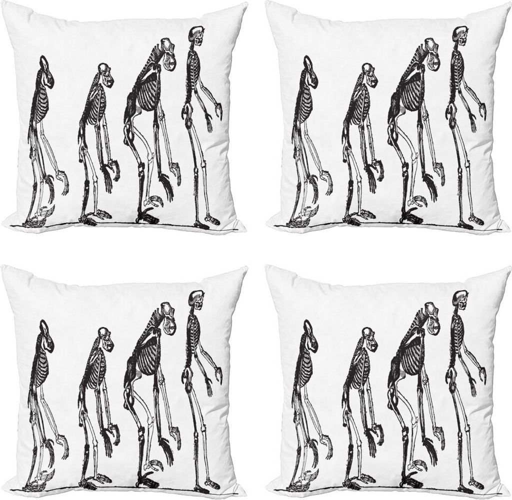 ABAKUHAUS Skelett Kissenbezug Set (4 Stück), Evolution Theme Affen zum Menschen, Moderner Doppelseitiger Digitaldruck, 50 cm x 50 cm, Charcoal Gra...