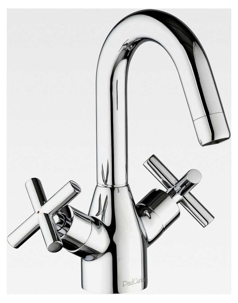 Waschtischarmatur mit Kreuzgriffen, Zweigriffarmatur, Wasserhahn, Mischbatterie, schwenkbar 360°