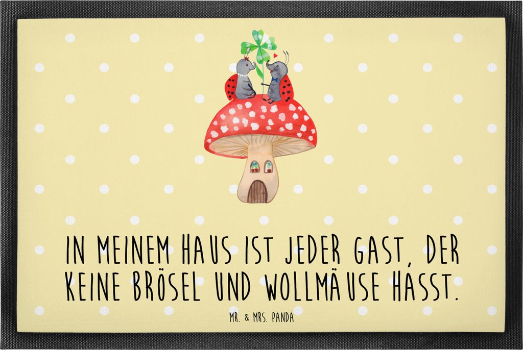 Mr. & Mrs. Panda Schmutzmatte Marienkäfer Fliegenpilz 60 x 90 cm - Gelb Pastell - Geschenk, Fußabtreter, Zuhause, Gummimatte, Türmatte, Bodenvor...