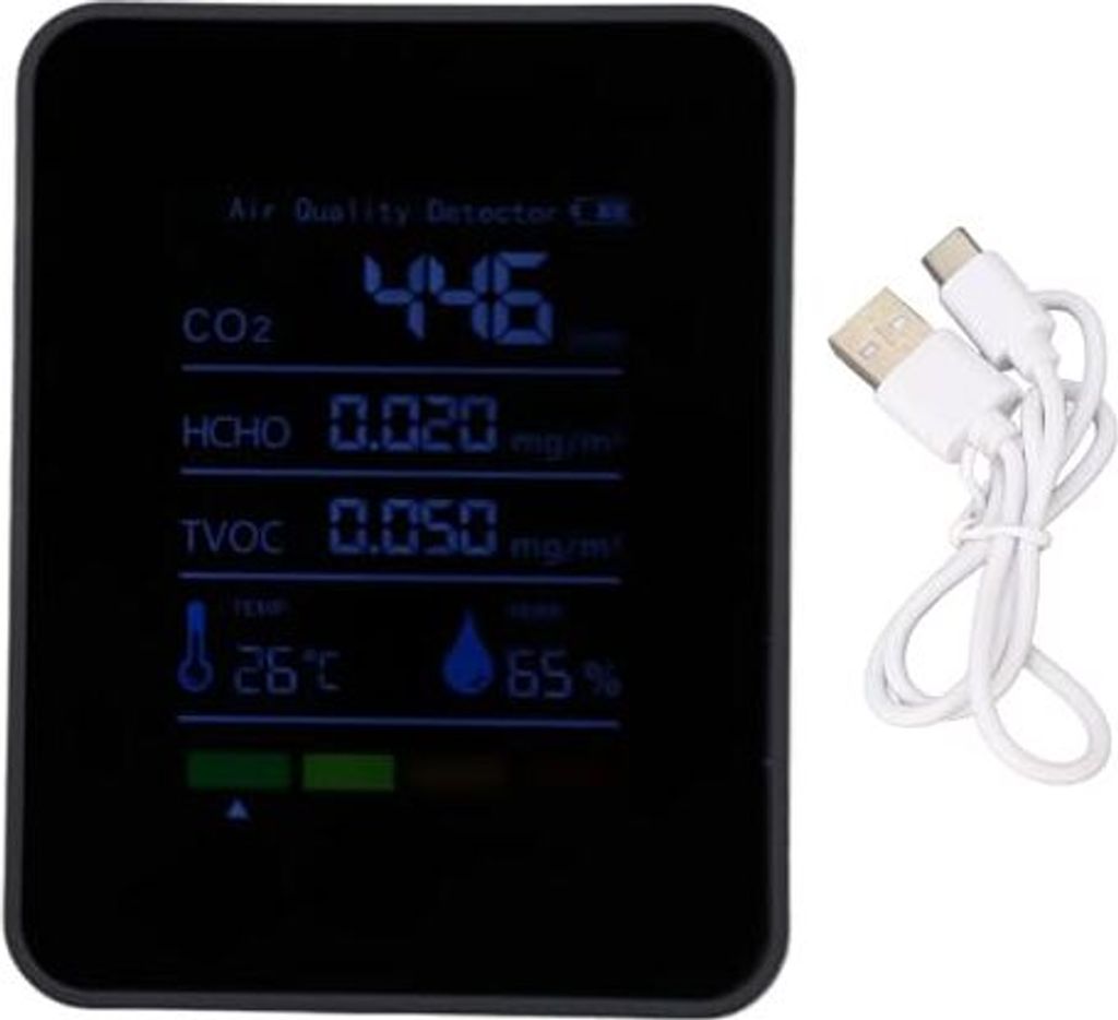 CO2-Detektor HCHO TVOC-Temperaturfeuchtigkeitsmesser 5-in-1-Batterie-Batterie-Kohlendioxid 5-in-1-Luftqualität