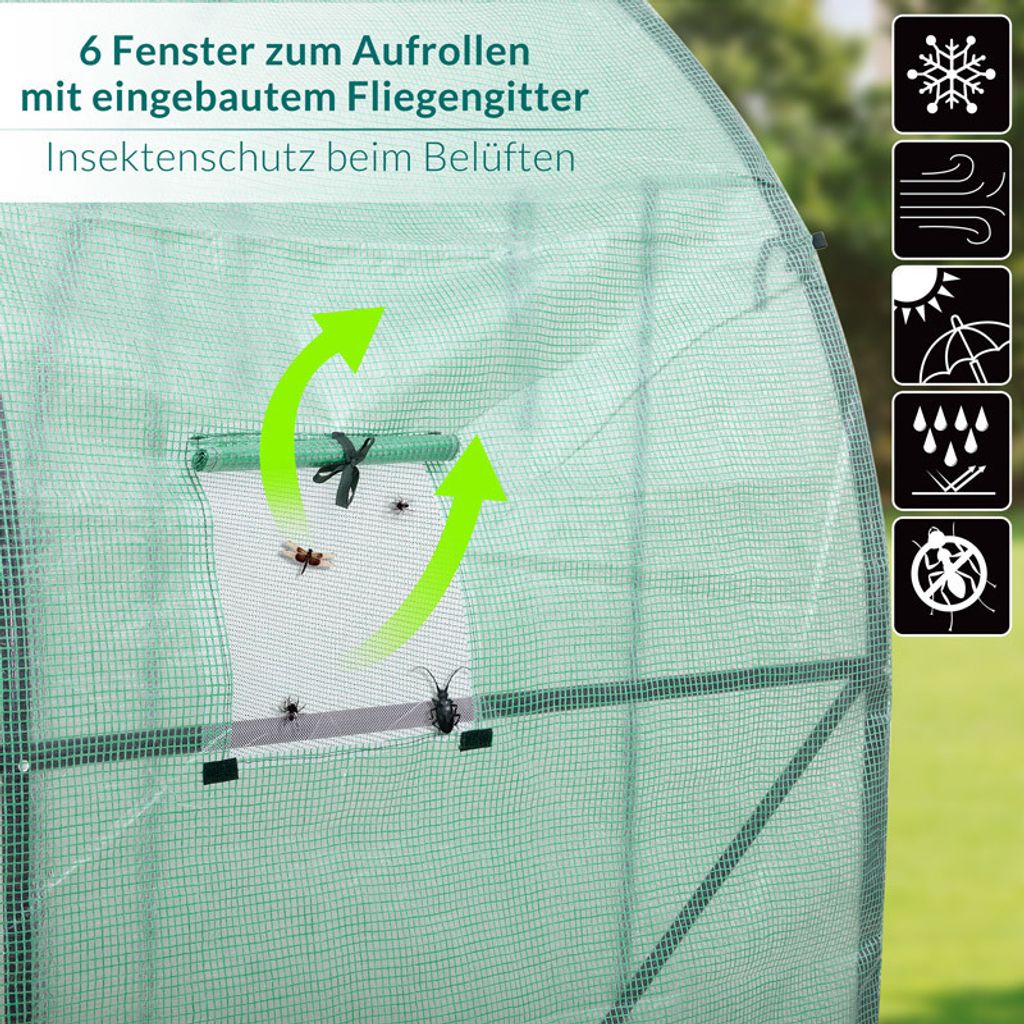 GARDEBRUK® Foliengewächshaus 7m² aufrollbare Tür 6 Fenster Produktbild 7