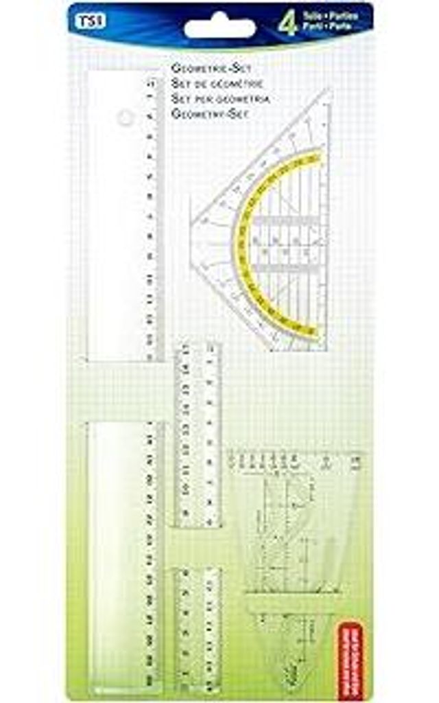 TSI Geometrie-Set 4-tlg., mit Lineal 17 cm + 30 cm, Parabel und Geodreieck 16 cm, transparent, Art. Nr. 46294