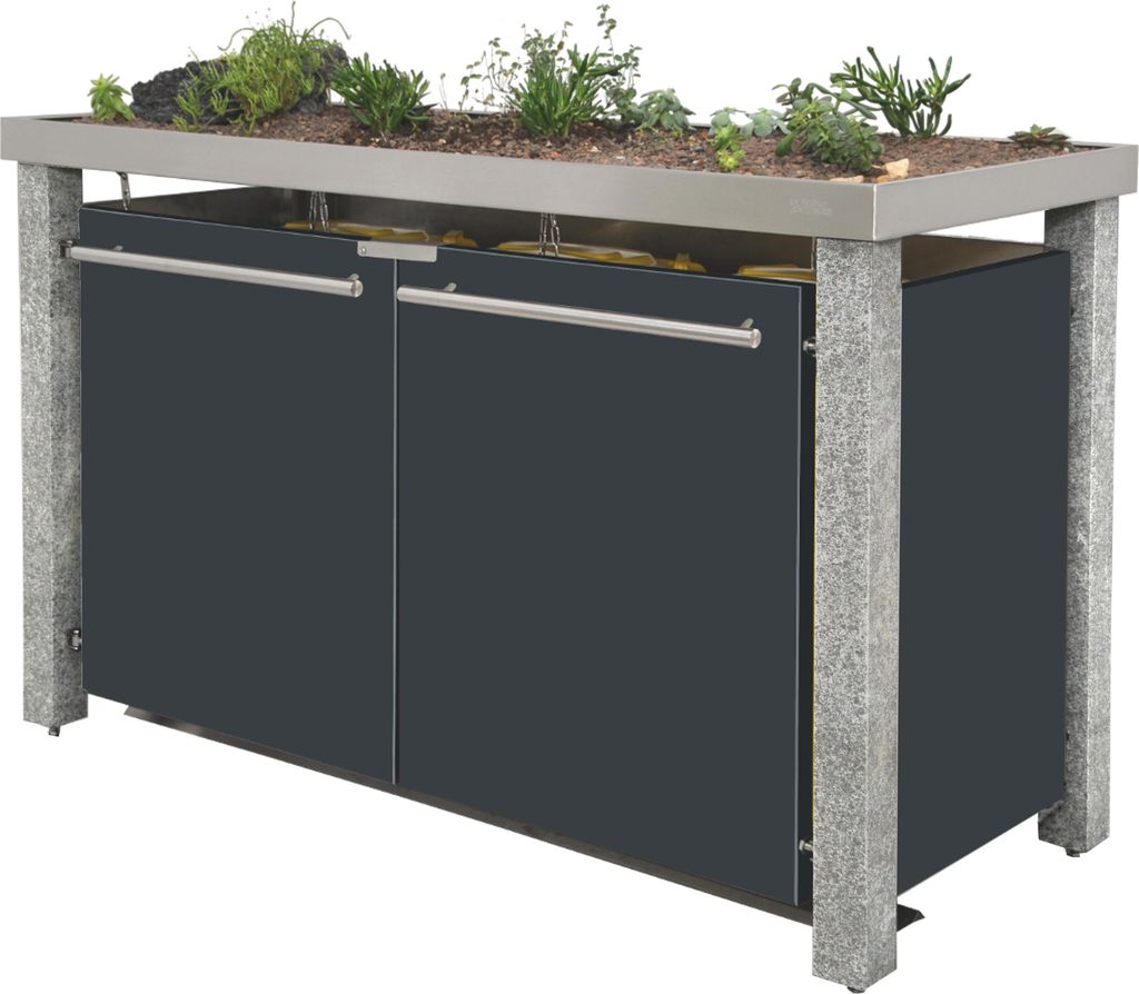 reinkeDESIGN | Mülltonnenhaus 3er 240L | Typ_N | Begrünbar, Stein-Pfosten, Farbe Anthrazit | für Privat-Häuser,