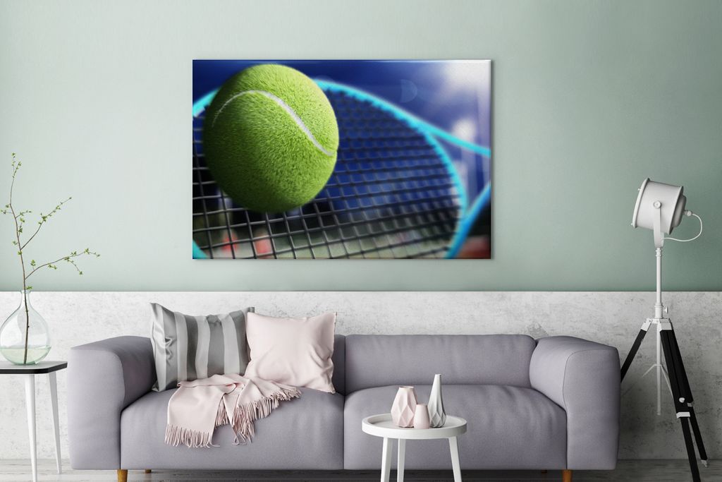 OneMillionCanvasses - Leinwand Bilder XXL - 120x80 cm - Tennisschläger trifft den Ball - Wand bilder - Wandbilder Wohnzimmer - Wandbilder Schlafzi...