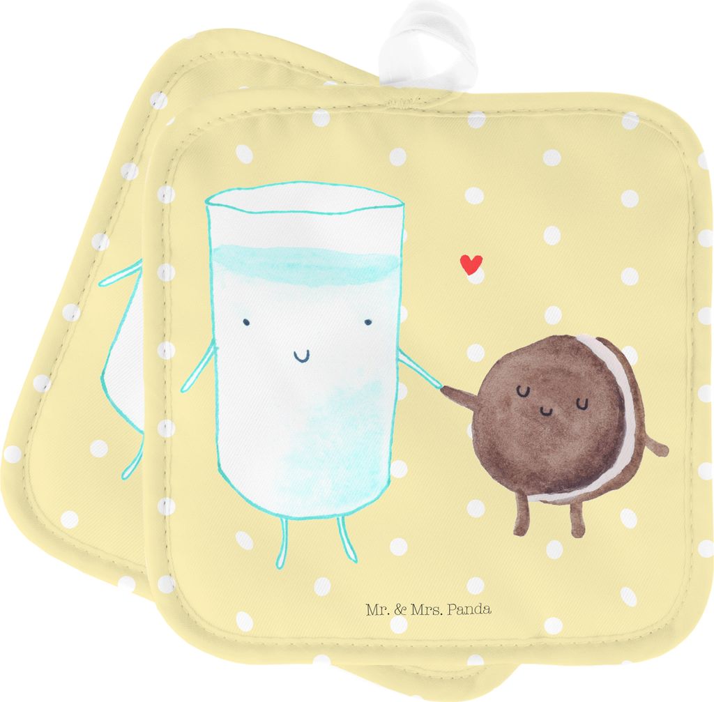 Mr. & Mrs. Panda topfhalter Milch Keks - Gelb Pastell - Geschenk, Lustige Sprüche, Kaffee, Topflappen, Ofenlappen, Set, Cookie, Kekse, Kochlappen,...