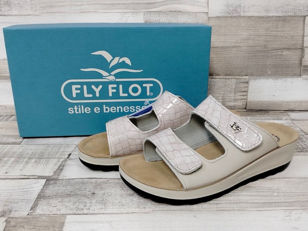 Fly Flot Damen Anti-Shock Klett-Pantolette steingrau mit Krokobesatz 40
