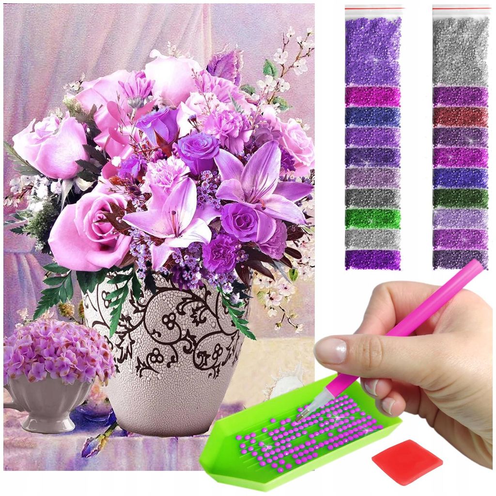 ARTULIO - Diamond Painting Set - Blumenstrauß Rosa Vase Dekorativ - 60 x 40 cm - Groß XXL - Home Wand Deko, Komplettset Mosaik + Zubehör