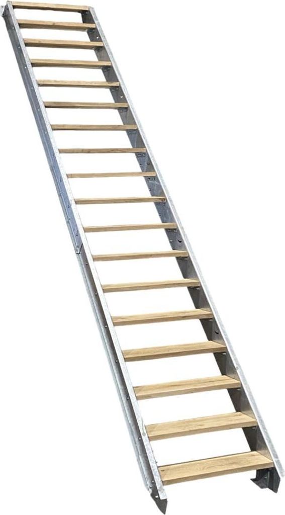 16-er Wangentreppe Stahl mit Stufenkonsolen für Holzstufen ohne Stufen 274 - 340 cm Höhe Ohne Geländer