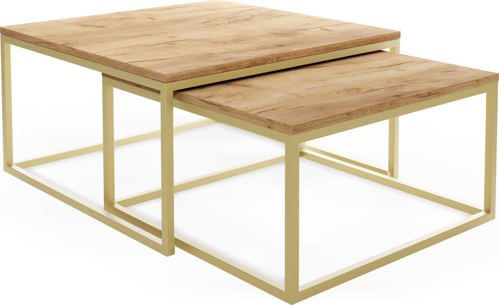 Rechteckige Quadratische Satztische Couchtische mit Gold Gestell - Loft Style Couchtische Metallbeine - 2 in 1 - Zwei Industrielle Getrennte Tische...