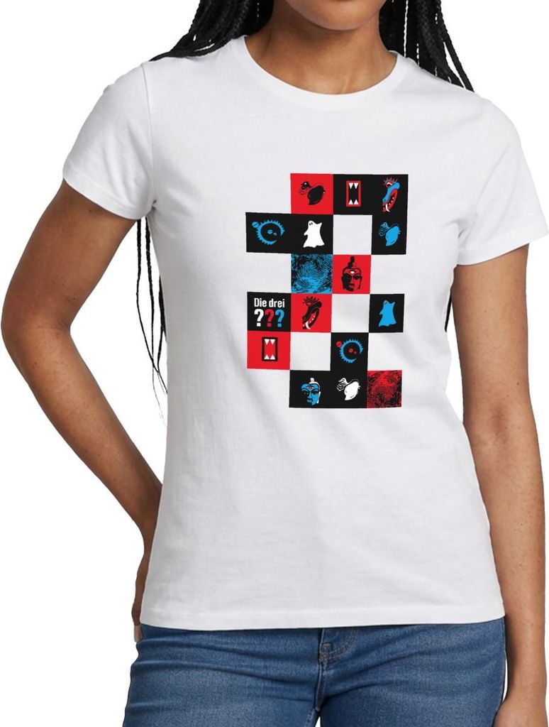 Spreadshirt Die Drei Fragezeichen Kacheldesign Frauen T-Shirt, L, Weiß