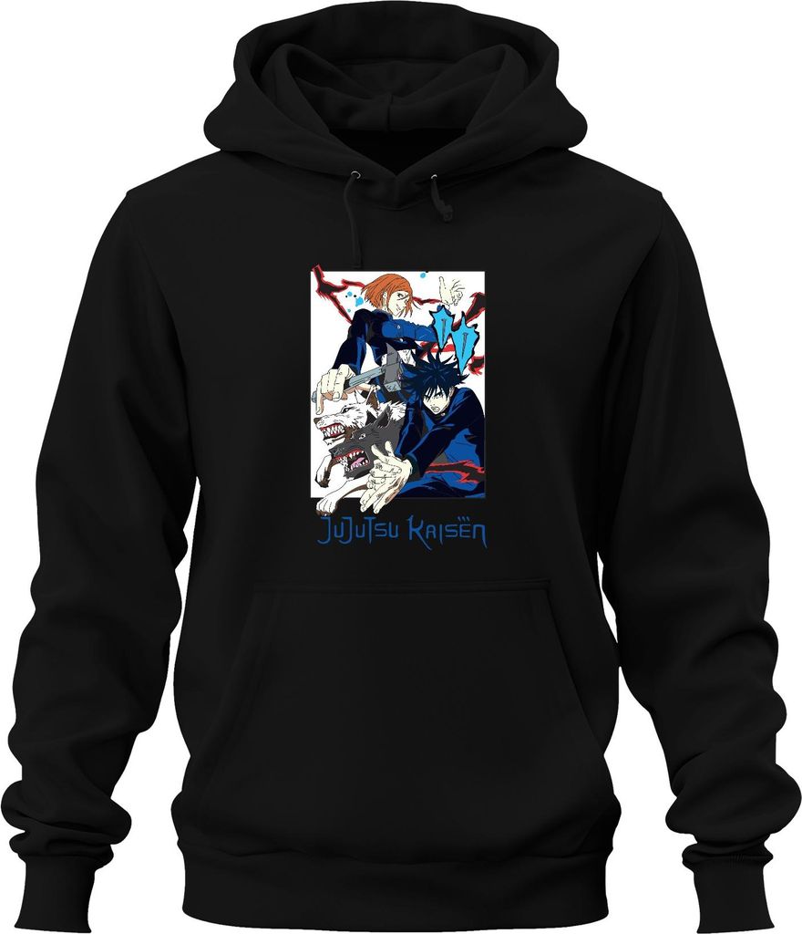 Jujutsu Kaisen Fushiguro Nobara Shikigami Hunde Anime Vintage Uni Hoodie Kapuzenpullover, Schwarz, XXL