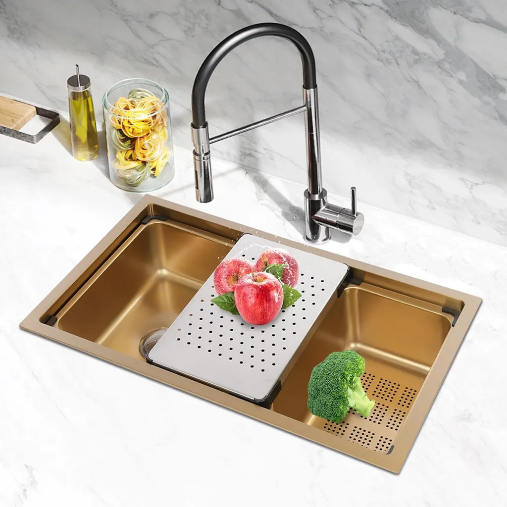 Évier Cuisine Workstation Ledge Inox Or 76x46cm Triple Installation - 5