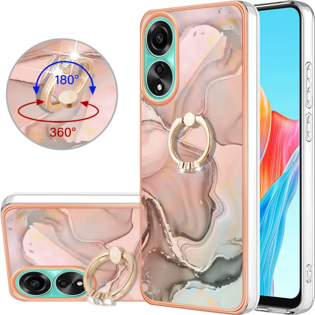 Cover Oppo A78 4G con Supporto Anello - Silicone TPU Beige Design