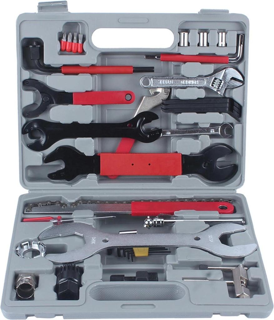 Fahrrad Reparaturset - Multitool & Minipumpe - Pannenset zur Reifenreparatur - Kompakt und tragbar - Für MTB & Rennrad - Grau