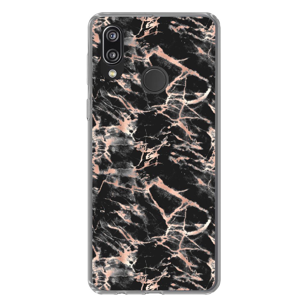 MuchoWow Handyhülle Schutzhülle Hülle für Huawei P20 Lite (2020) Roségold - Marmor - Muster - Schwarz Silikon Softcase Handy Hülle - Karten...