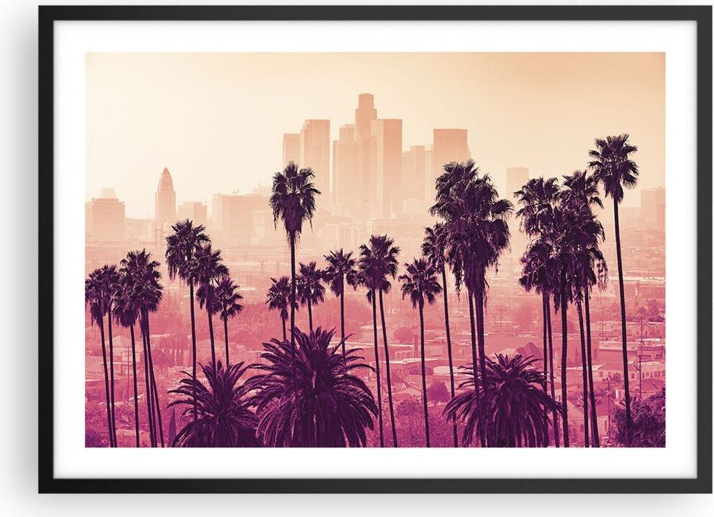 Gerahmtes Poster - Schwarzer Rahmen - Elche Angeles Palmen - 70x50 cm - Wand Bild - Wanddeko - Wandbilder - Kunstposter - Wandposter - Bilderrahmen...