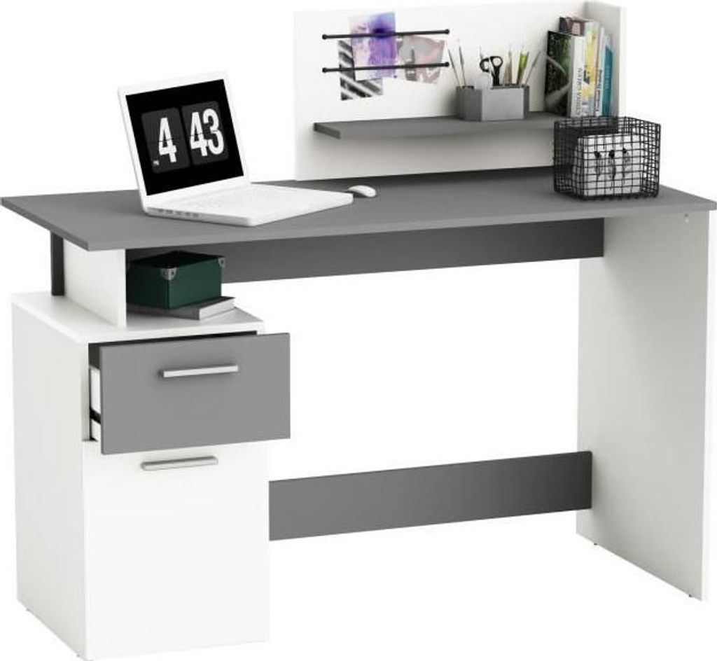 Bureau Droit PLATON, 121,5 x 109,7 x 55,1 cm, Blanc et Image du produit 